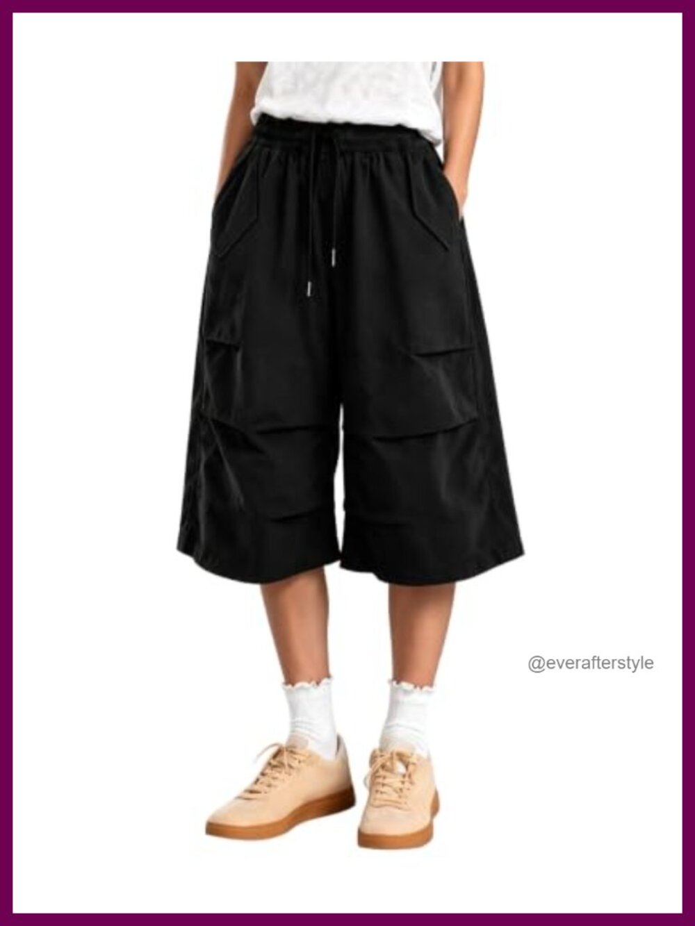 Women's Wide Leg Capri Pants Elastic Drawstring Waist Baggy Barrel Crop